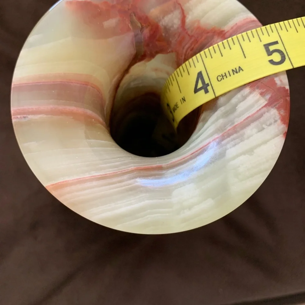 Genuine Vintage hand cut 8” ONYX vase labeled from Greece (very weighty)